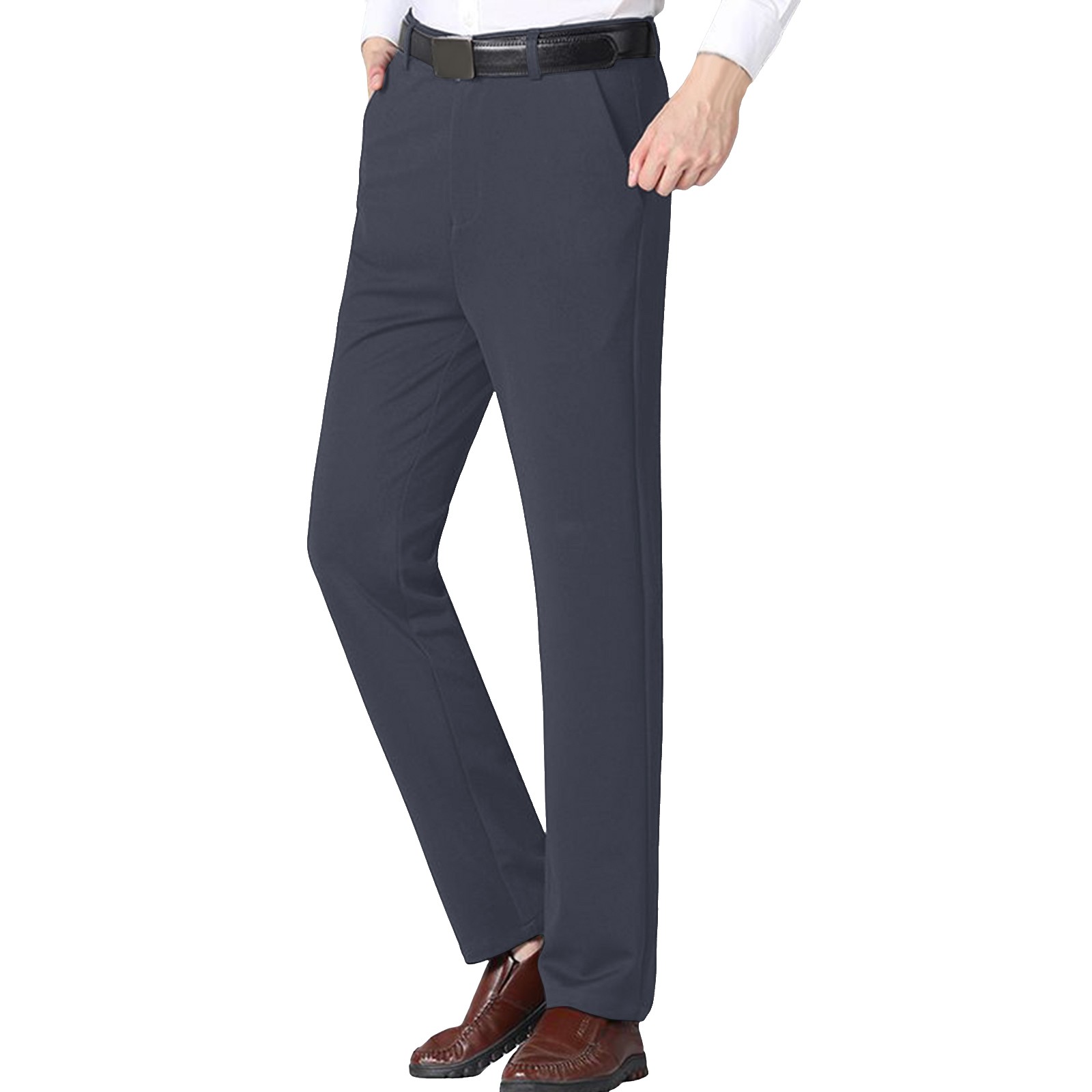 thumbnail image 5 of Pantalones largos informales para hombre: sin arrugas, con forro polar, poliéster, para todas las estaciones, informales/de negocios, tallas reales, tallas S-XXXL, fáciles de combinar con camisetas., 5 of 6